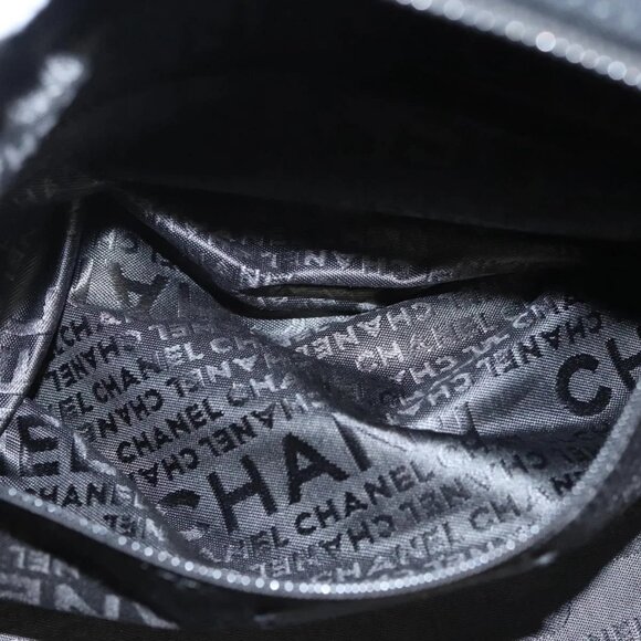 CHANEL COCO Mark Chain Hand Bag Cotton Black Silver CC Auth BD2146 - Picture 14 of 16